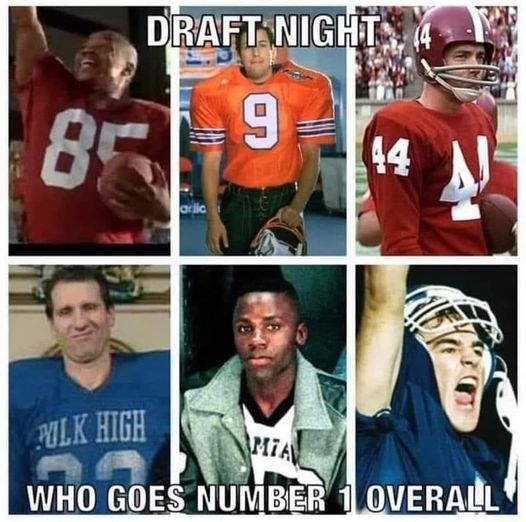 Hahahaha omg, why’d they throw my boy Gump in there 🤣. I don’t think there’s been a linebacker drafted #1 overall since the 80s, c’mon down Bobby “I Love My Mama” Boucher!!  #CFB #NCAA #CollegeGameday #NFL #Football #NFLFootball #NFLNews #NFLMeme